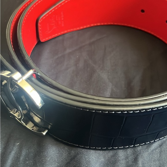Christian Louboutin Navy Blue/Red Croc Embossed and Leather CL Logo Belt - Picture 2 of 6